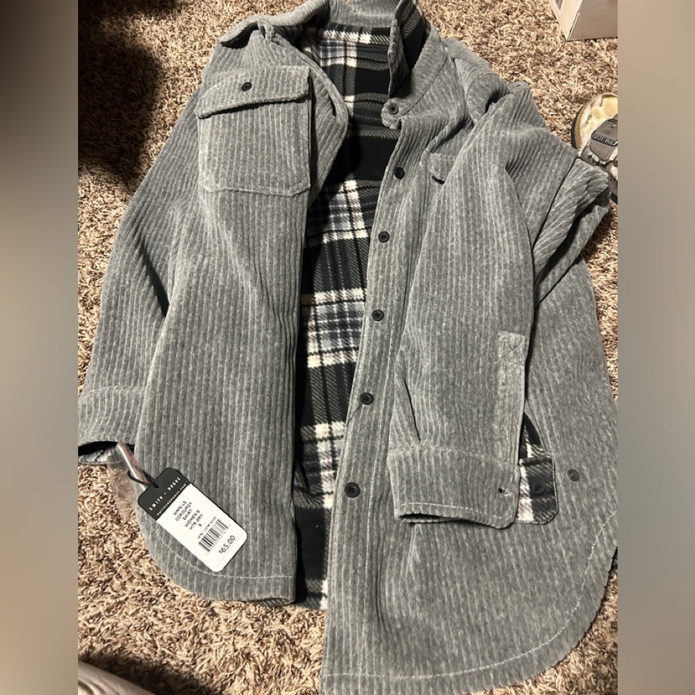 Women’s corduroy shirt REVERSIBLE Heather gray and pink and black NWT small